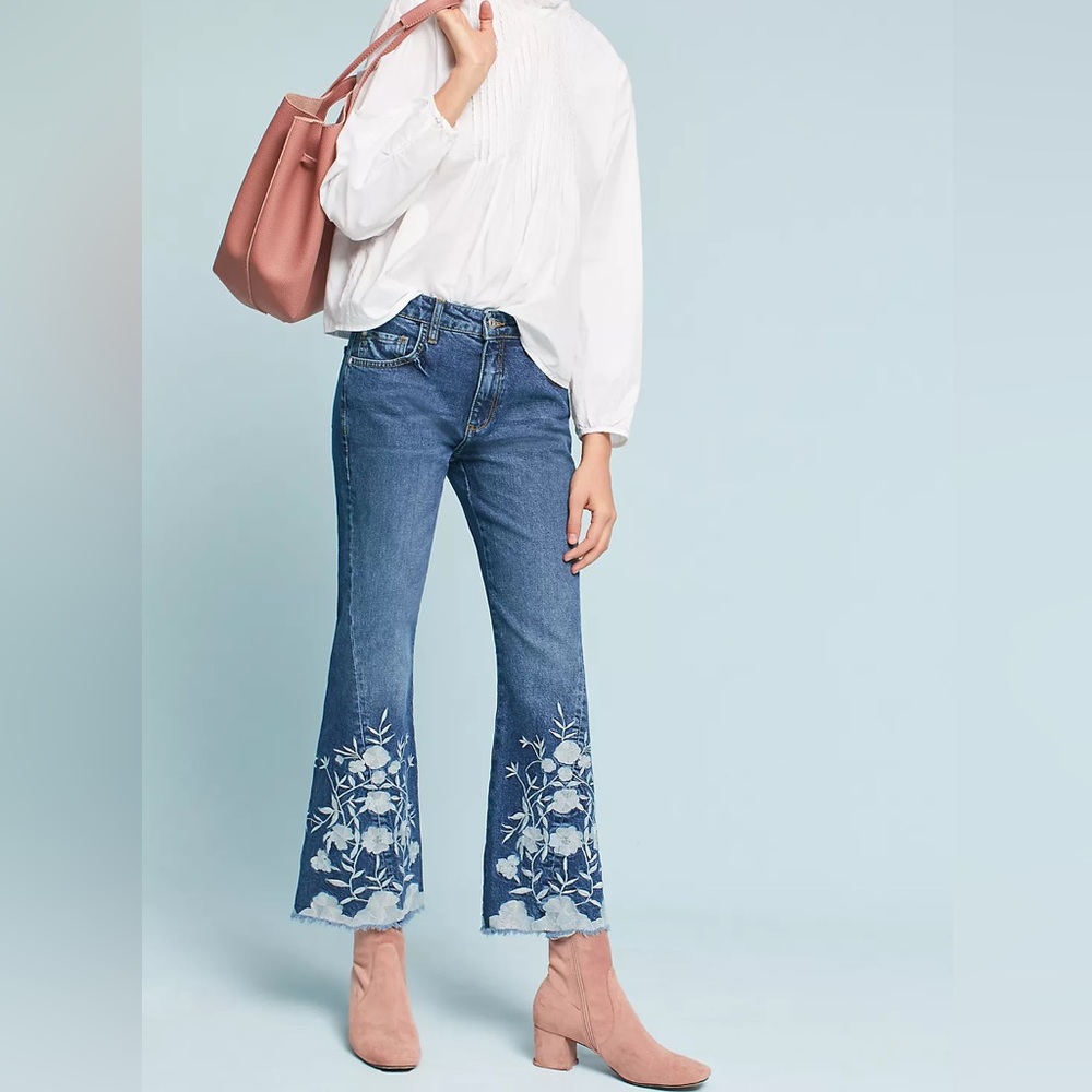 Anthropologie Pilcro High-Rise Cropped Flare embroidered Jeans